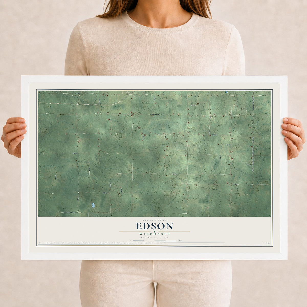 Map of Edson, Wisconsin, 12 x 18 inch print in a white wood frame