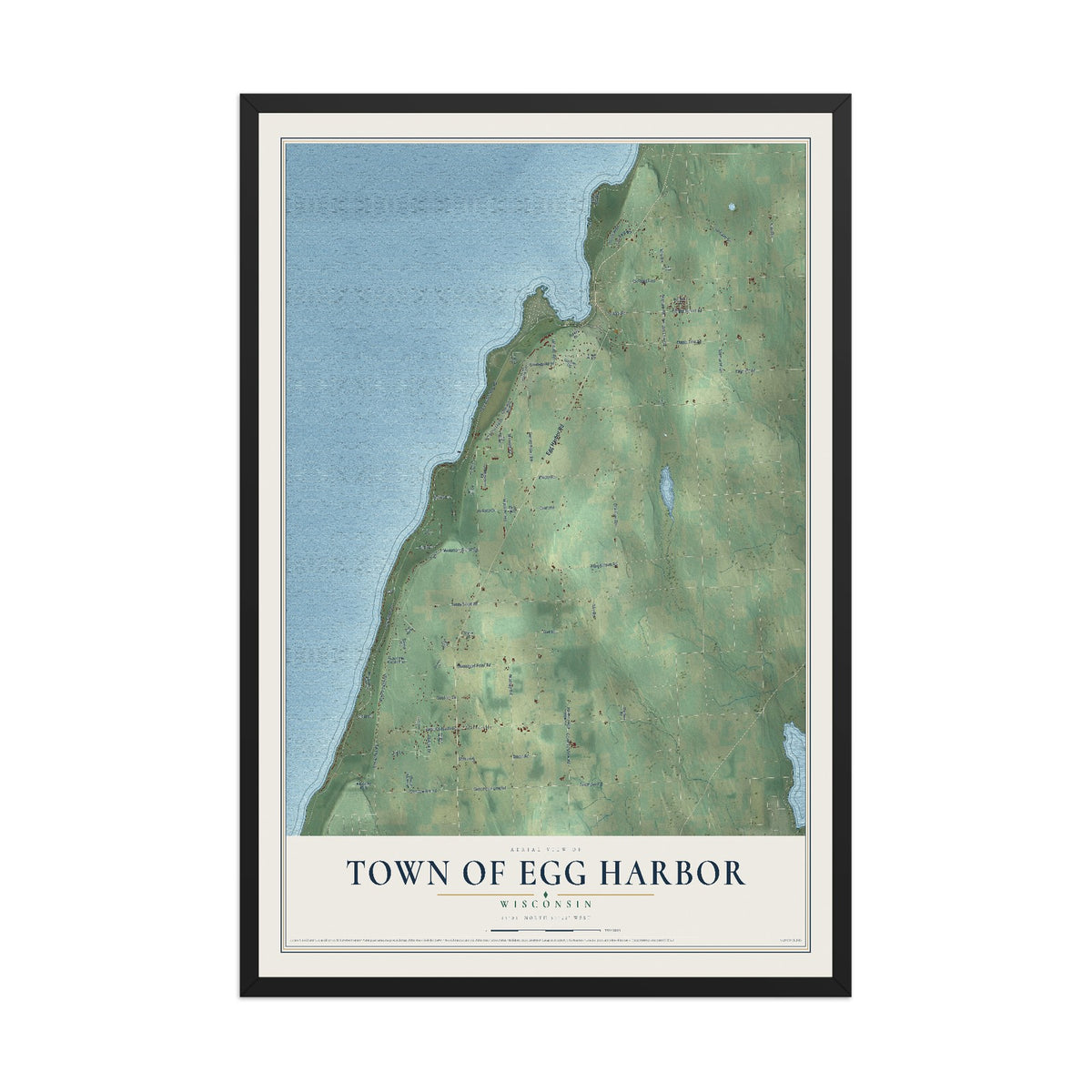 Map of the Town of Egg Harbor, Wisconsin, 12 x 18 inch print in a black wood frame
