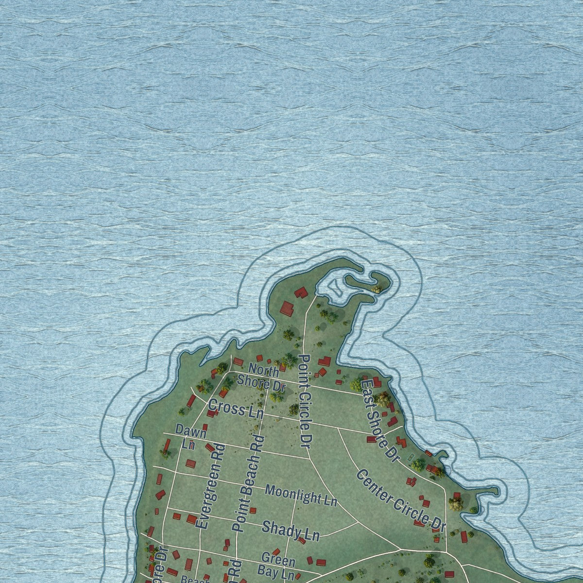 Second close-up of the map of Egg Harbor, Wisconsin print showing more streets and buildings