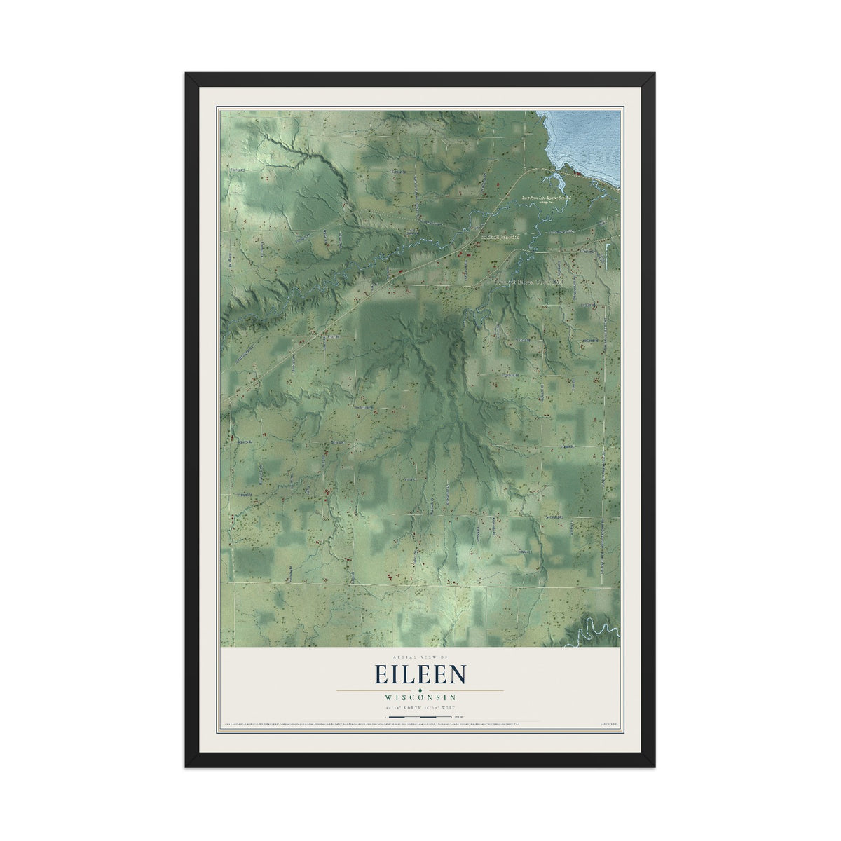 Map of Eileen, Wisconsin, 12 x 18 inch print in a black wood frame