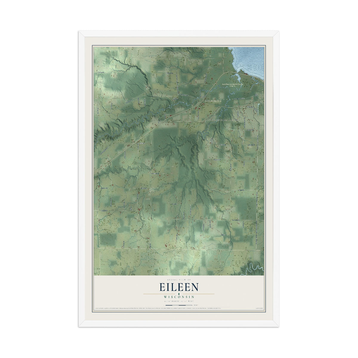 Map of Eileen, Wisconsin, 12 x 18 inch print in a white wood frame