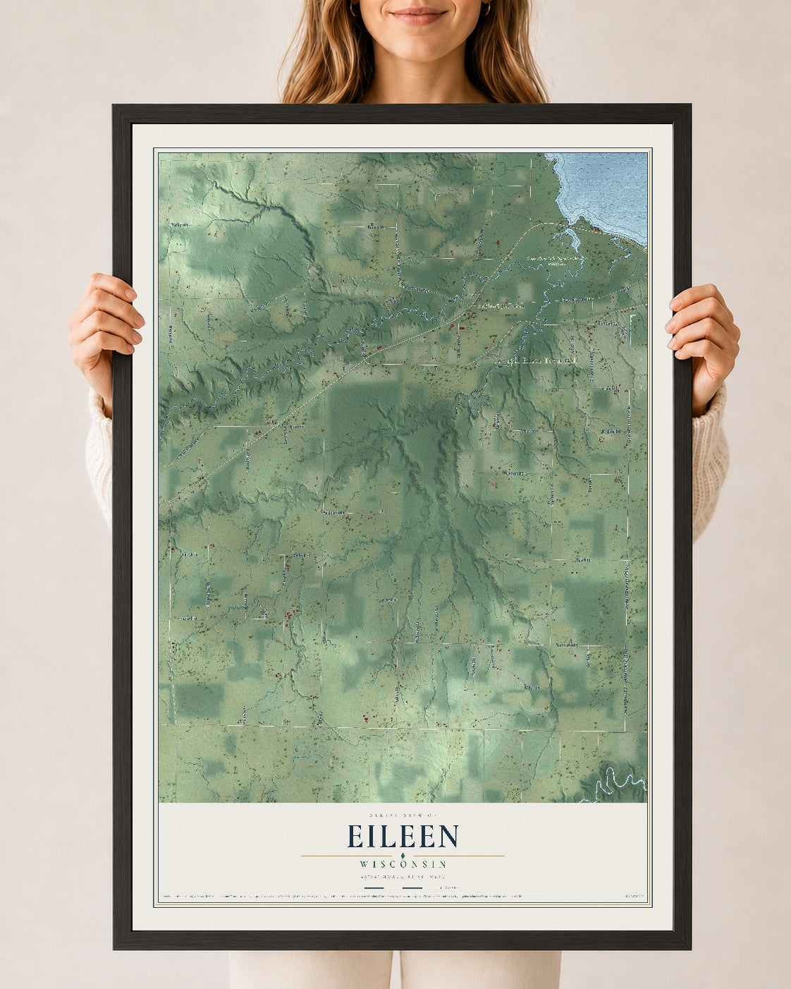 Map of Eileen, Wisconsin, 24 x 36 inch print in a black wood frame