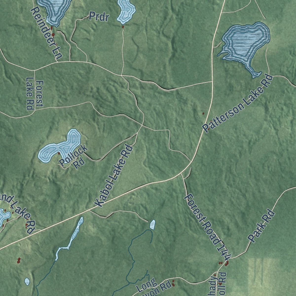 Close-up of the map of Eisenstein, Wisconsin print showing street and building detail