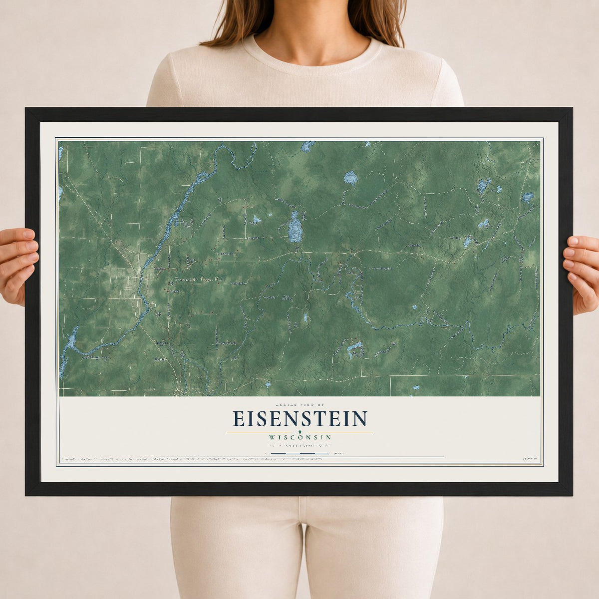 Map of Eisenstein, Wisconsin, 18 x 24 inch print in a black wood frame