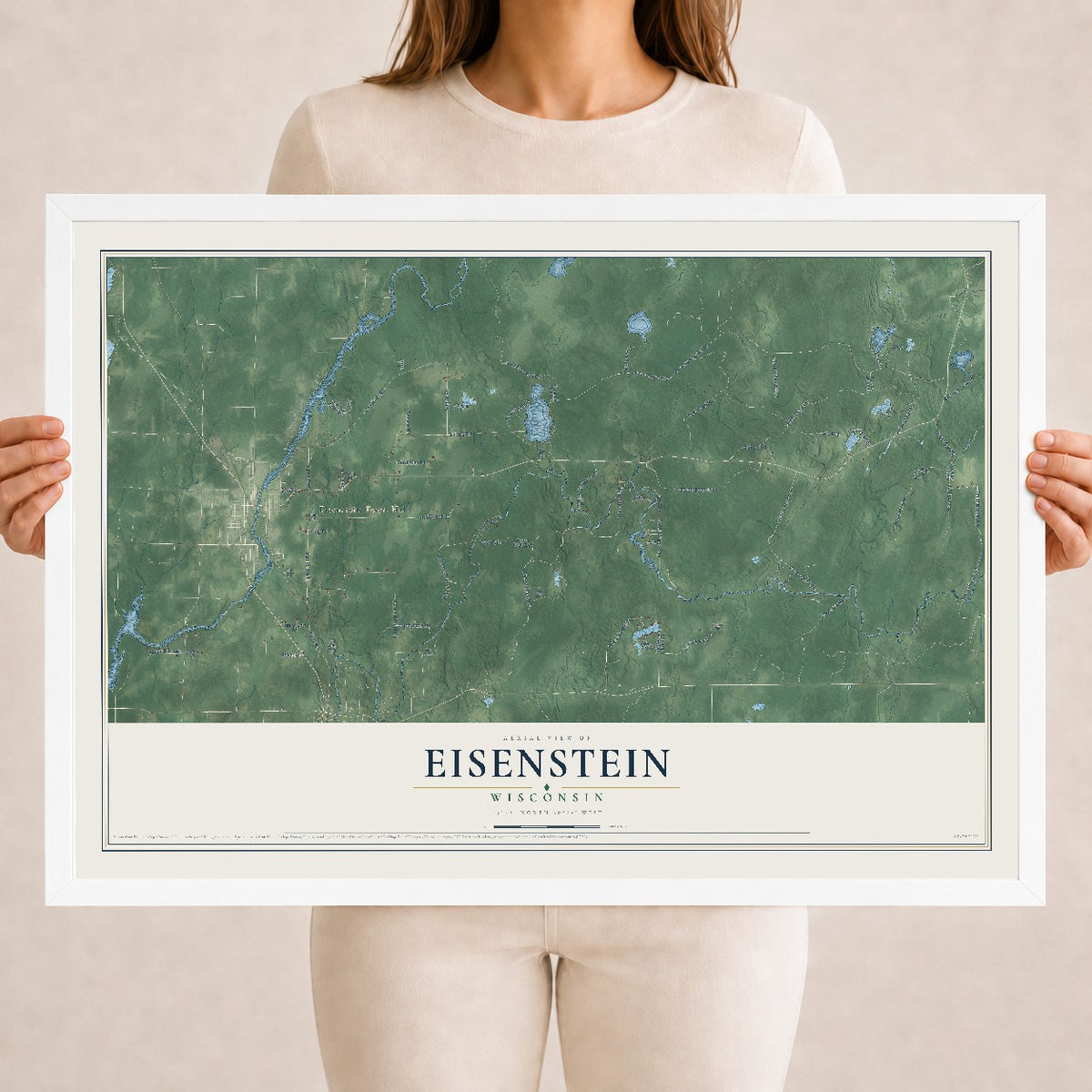 Map of Eisenstein, Wisconsin, 18 x 24 inch print in a white wood frame
