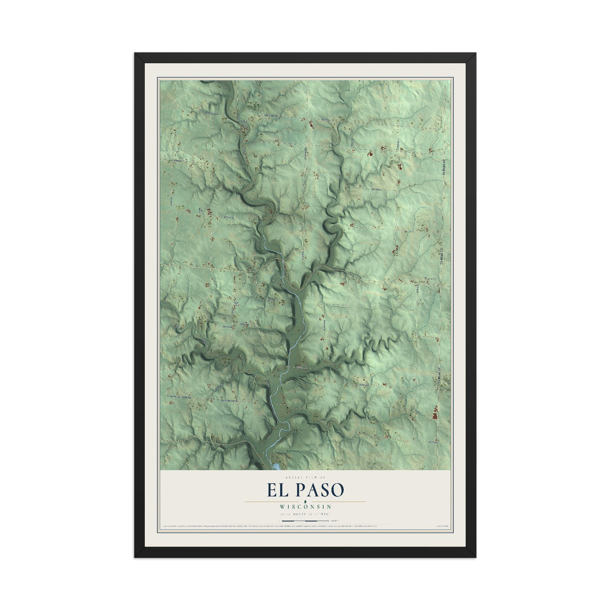 Map of El Paso, Wisconsin, 12 x 18 inch print in a black wood frame