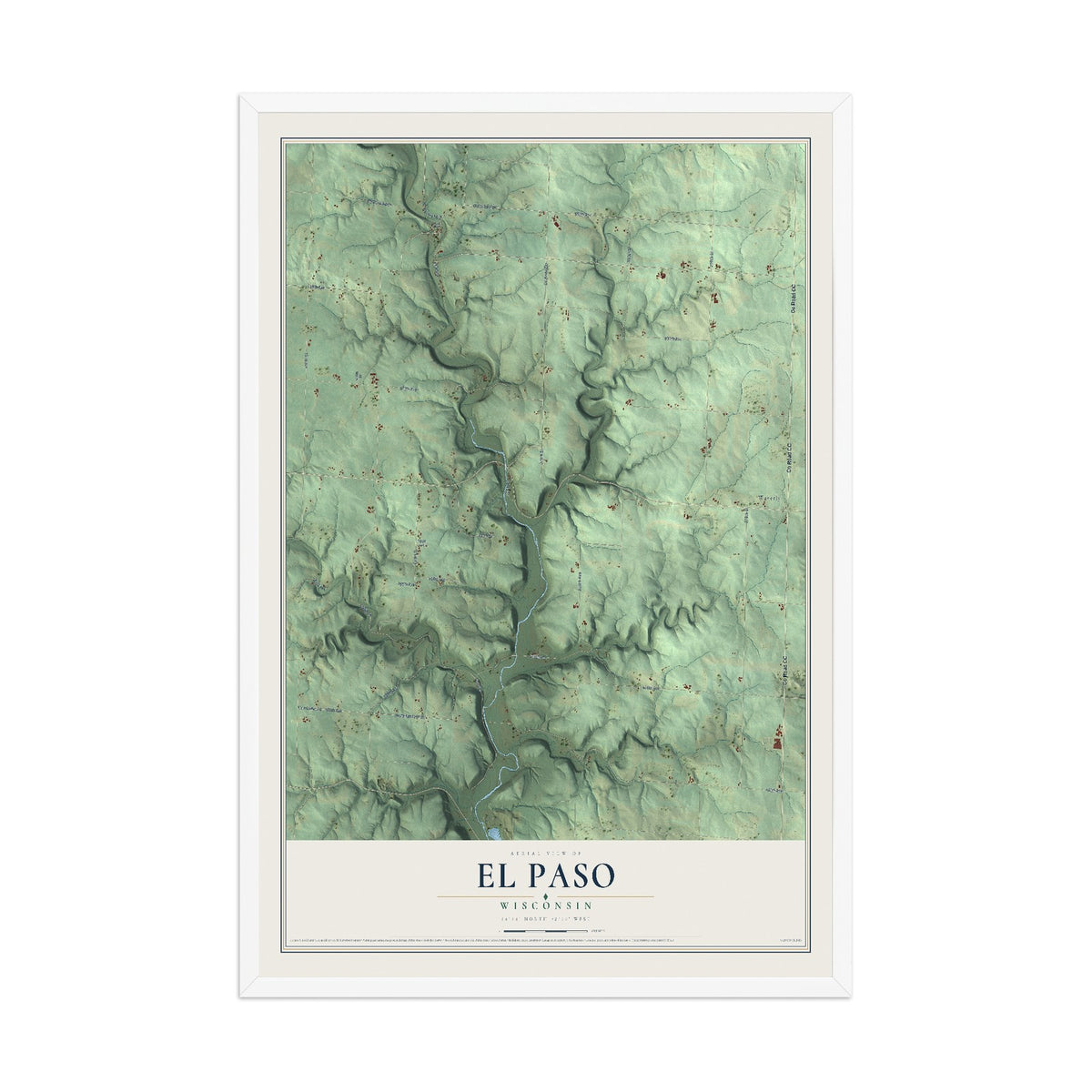 Map of El Paso, Wisconsin, 12 x 18 inch print in a white wood frame