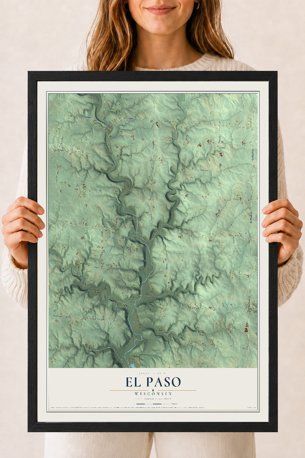 Map of El Paso, Wisconsin, 18 x 24 inch print in a black wood frame