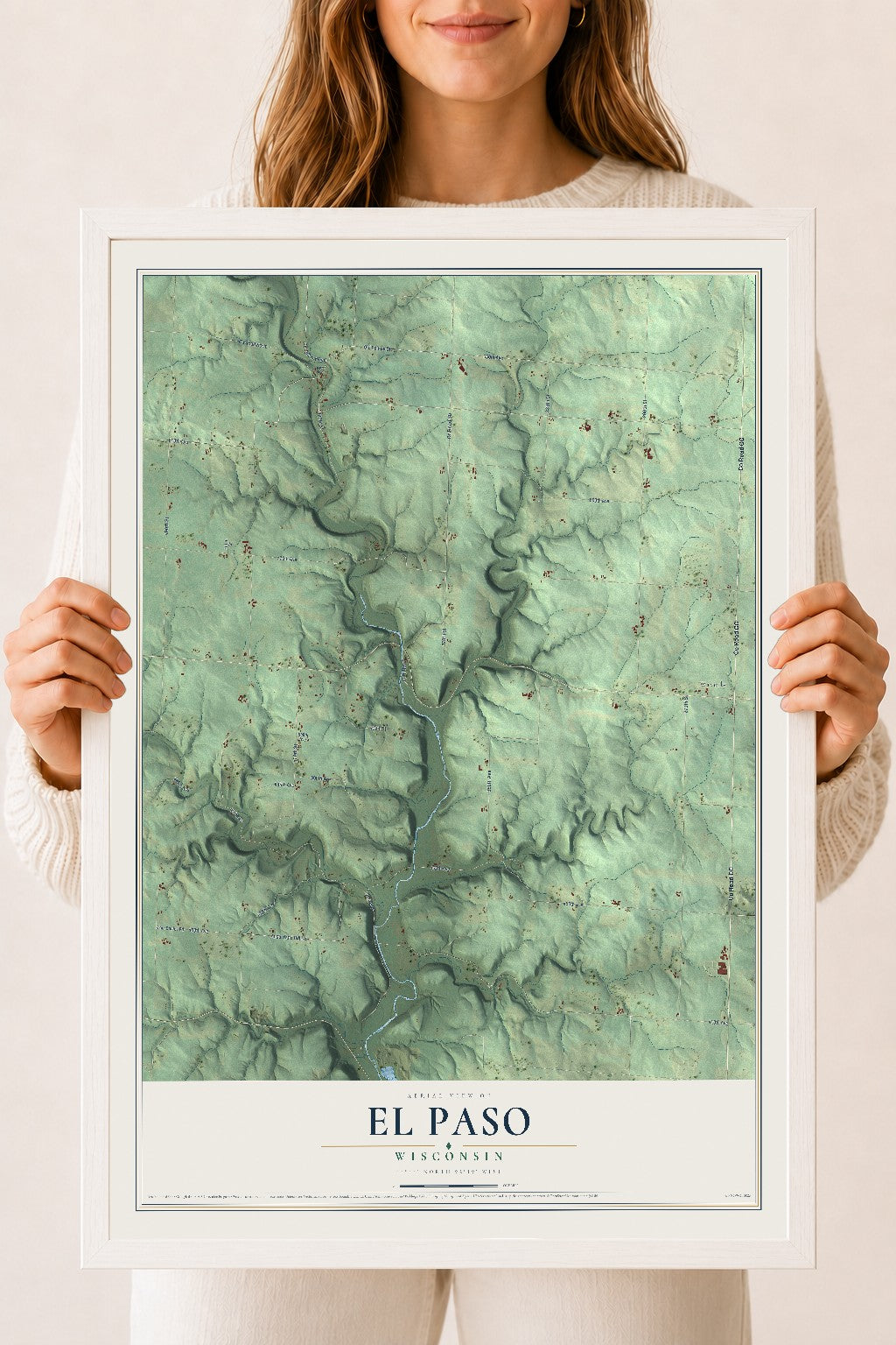 Map of El Paso, Wisconsin, 18 x 24 inch print in a white wood frame