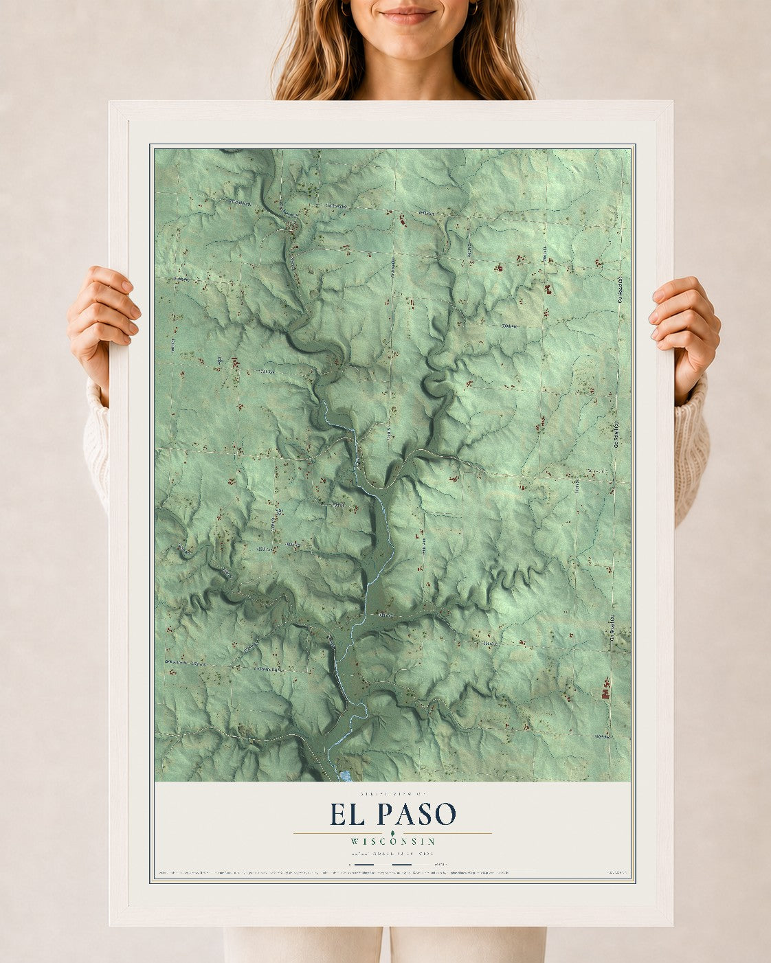 Map of El Paso, Wisconsin, 24 x 36 inch print in a white wood frame