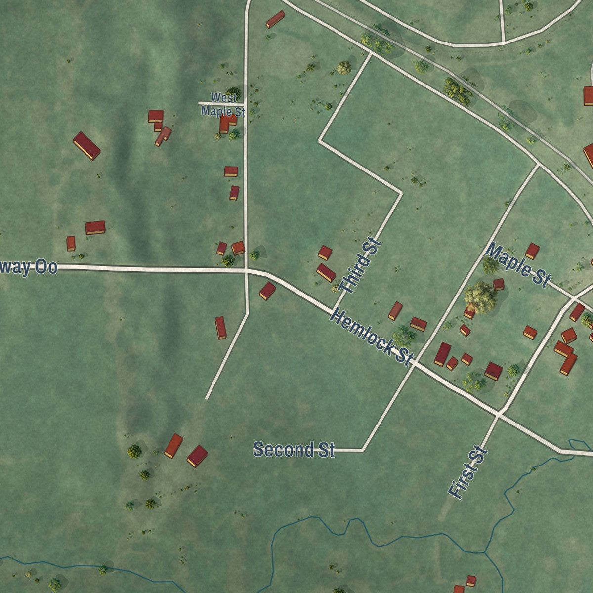 Second close-up of the map of Eland, Wisconsin print showing more streets and buildings