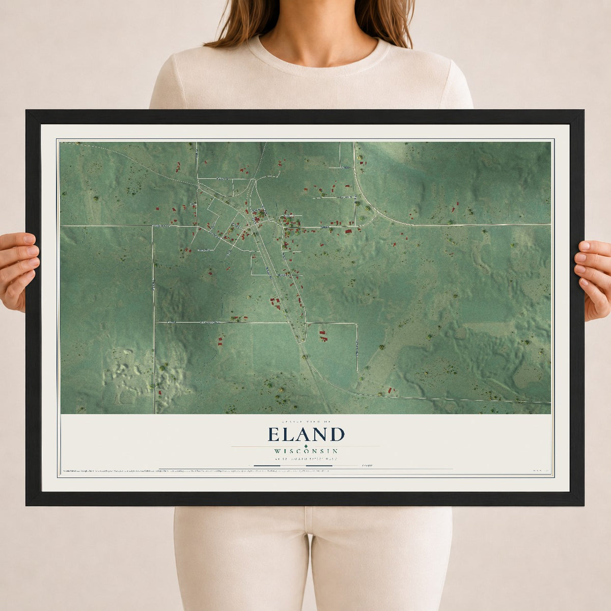 Map of Eland, Wisconsin, 18 x 24 inch print in a black wood frame