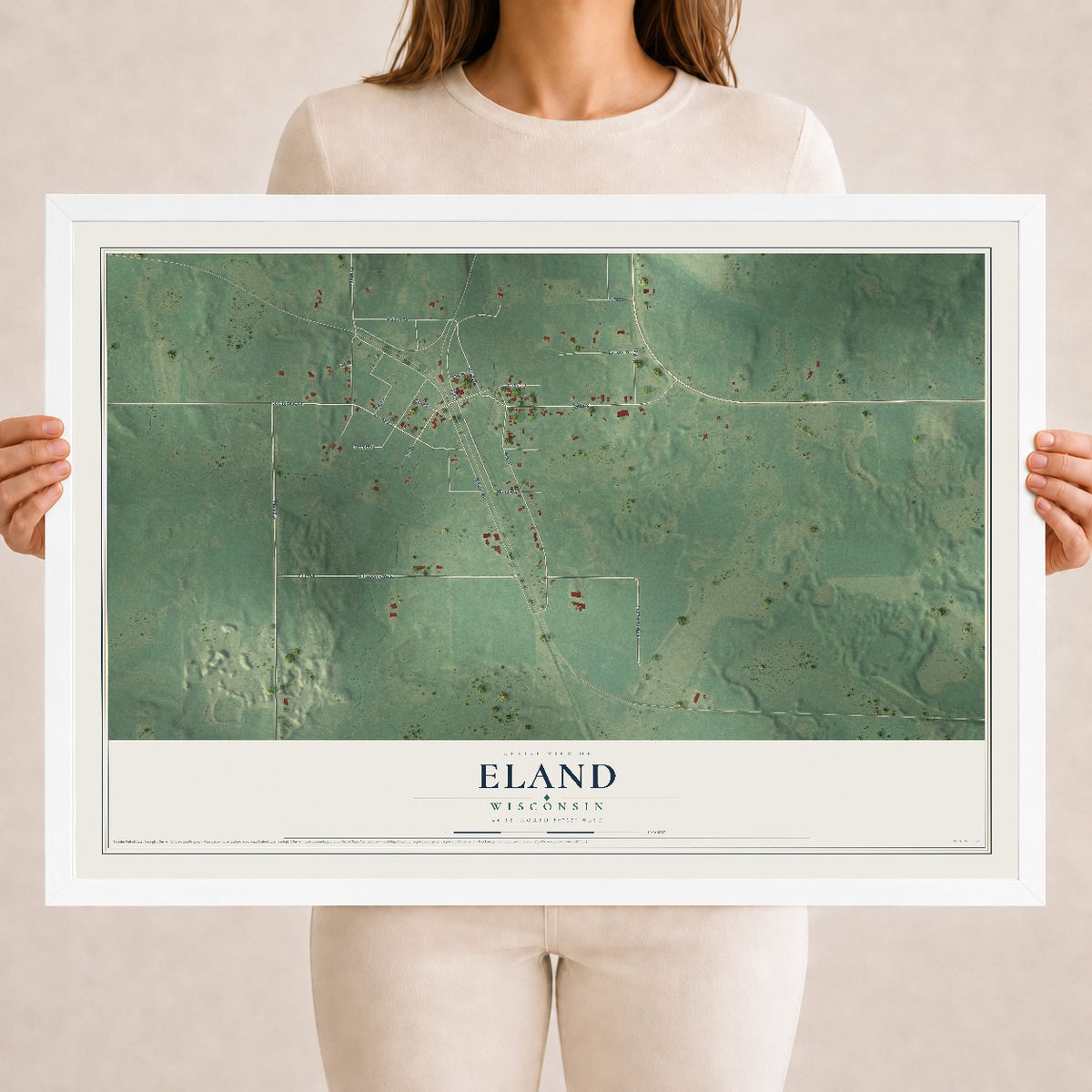 Map of Eland, Wisconsin, 18 x 24 inch print in a white wood frame