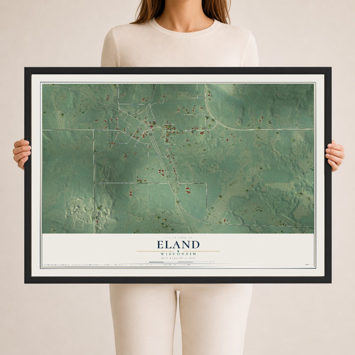 Map of Eland, Wisconsin, 24 x 36 inch print in a black wood frame