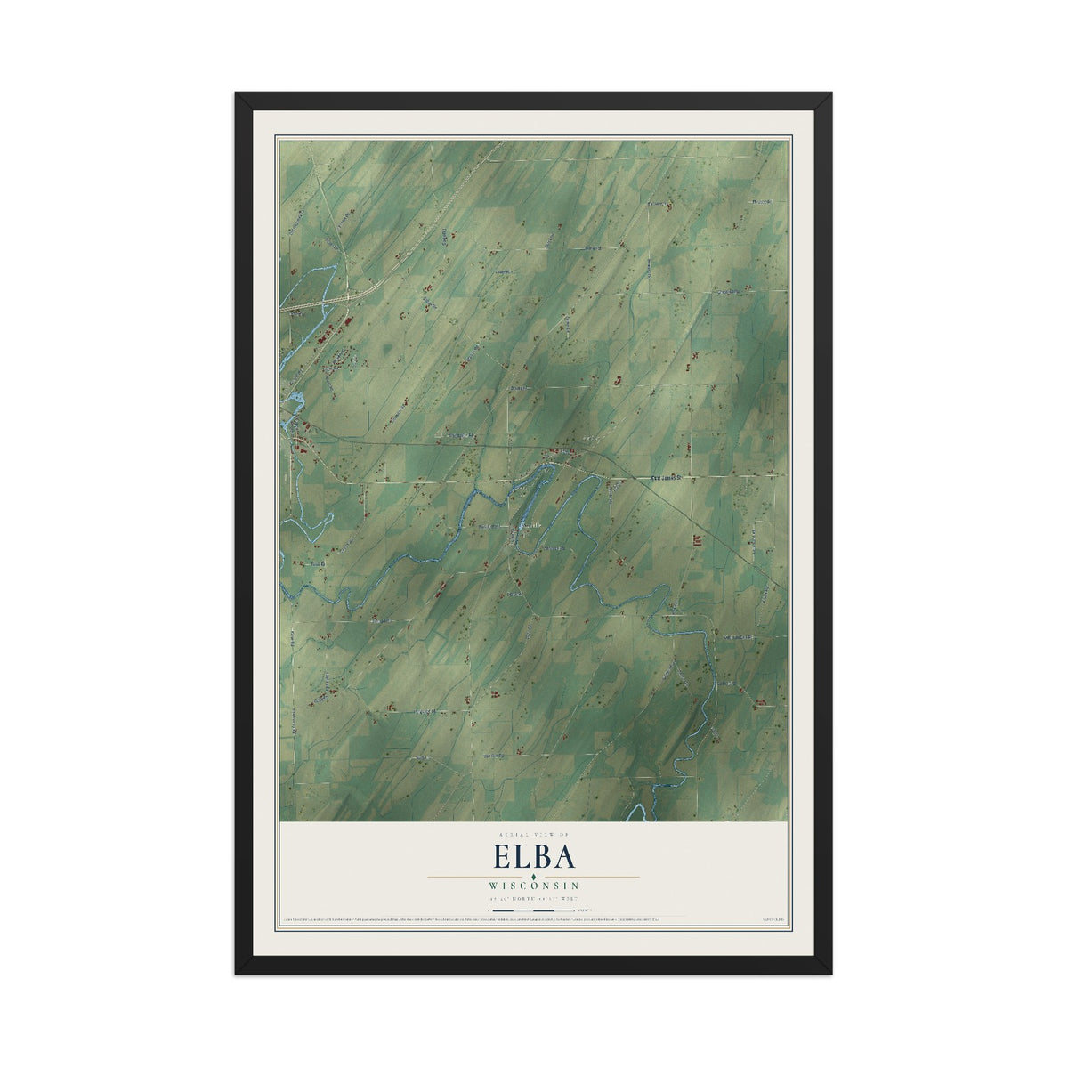 Map of Elba, Wisconsin, 12 x 18 inch print in a black wood frame
