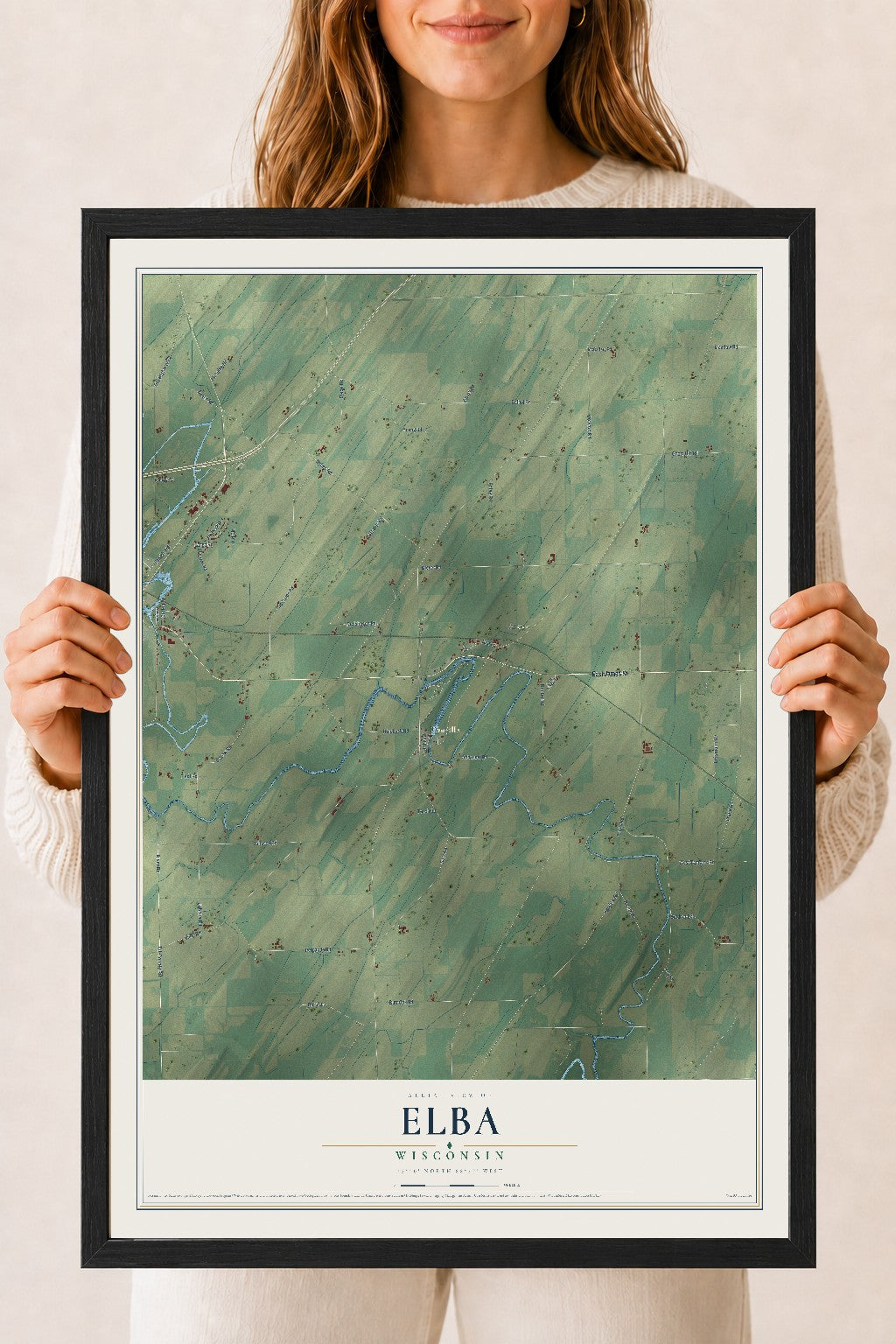 Map of Elba, Wisconsin, 18 x 24 inch print in a black wood frame
