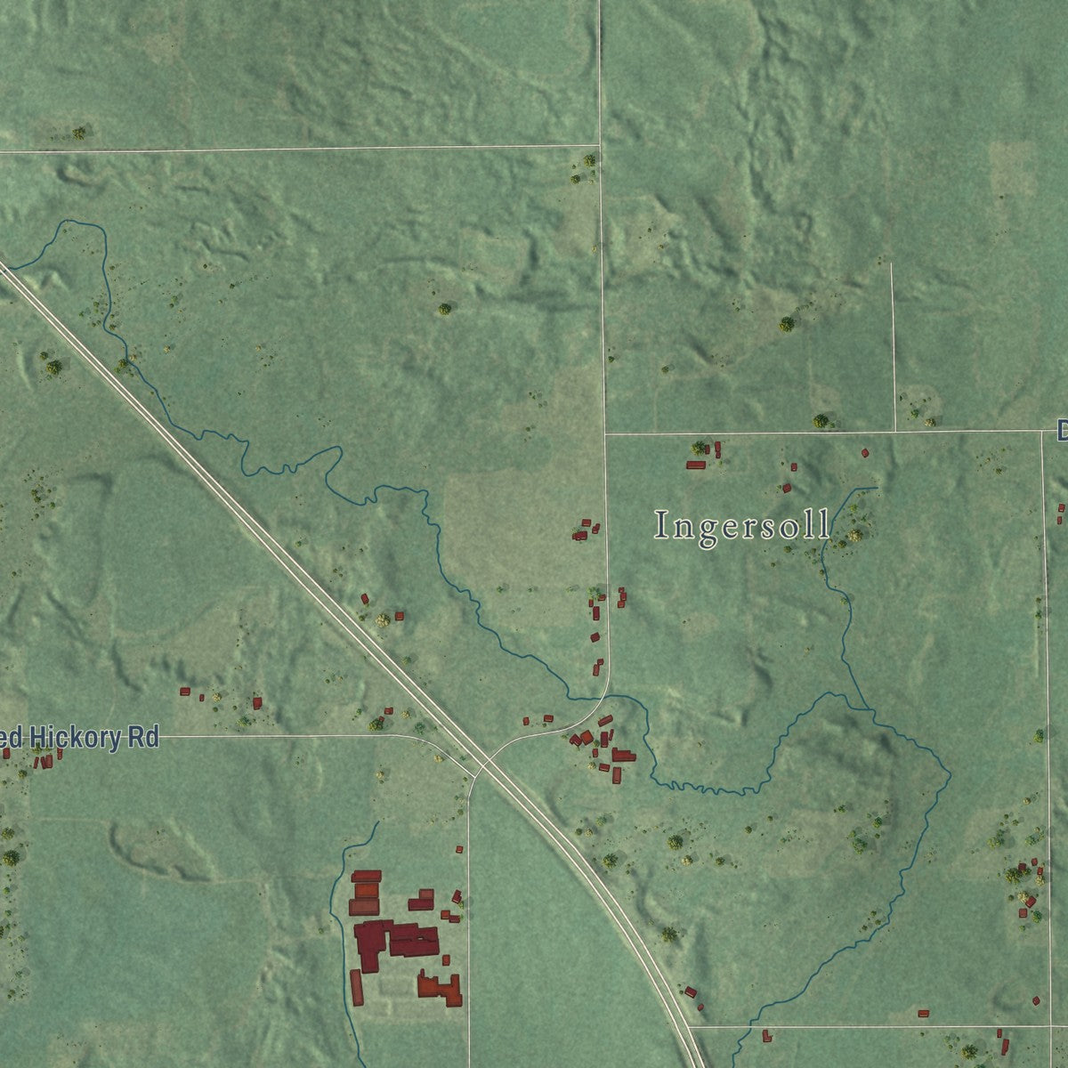 Second close-up of the map of the Town of Elderon, Wisconsin print showing more streets and buildings