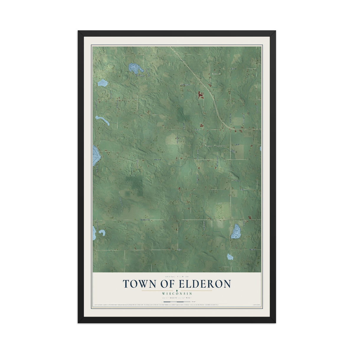Map of the Town of Elderon, Wisconsin, 12 x 18 inch print in a black wood frame