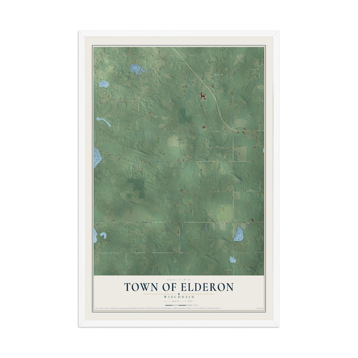 Map of the Town of Elderon, Wisconsin, 12 x 18 inch print in a white wood frame