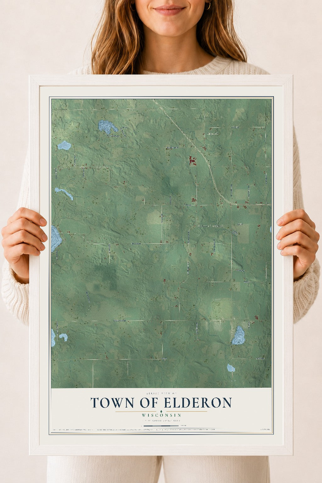 Map of the Town of Elderon, Wisconsin, 18 x 24 inch print in a white wood frame