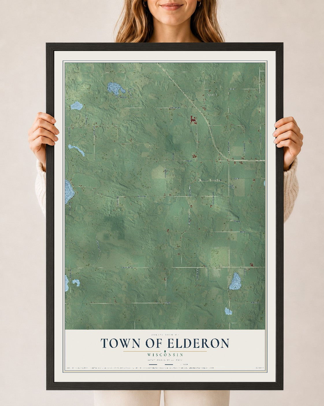 Map of the Town of Elderon, Wisconsin, 24 x 36 inch print in a black wood frame