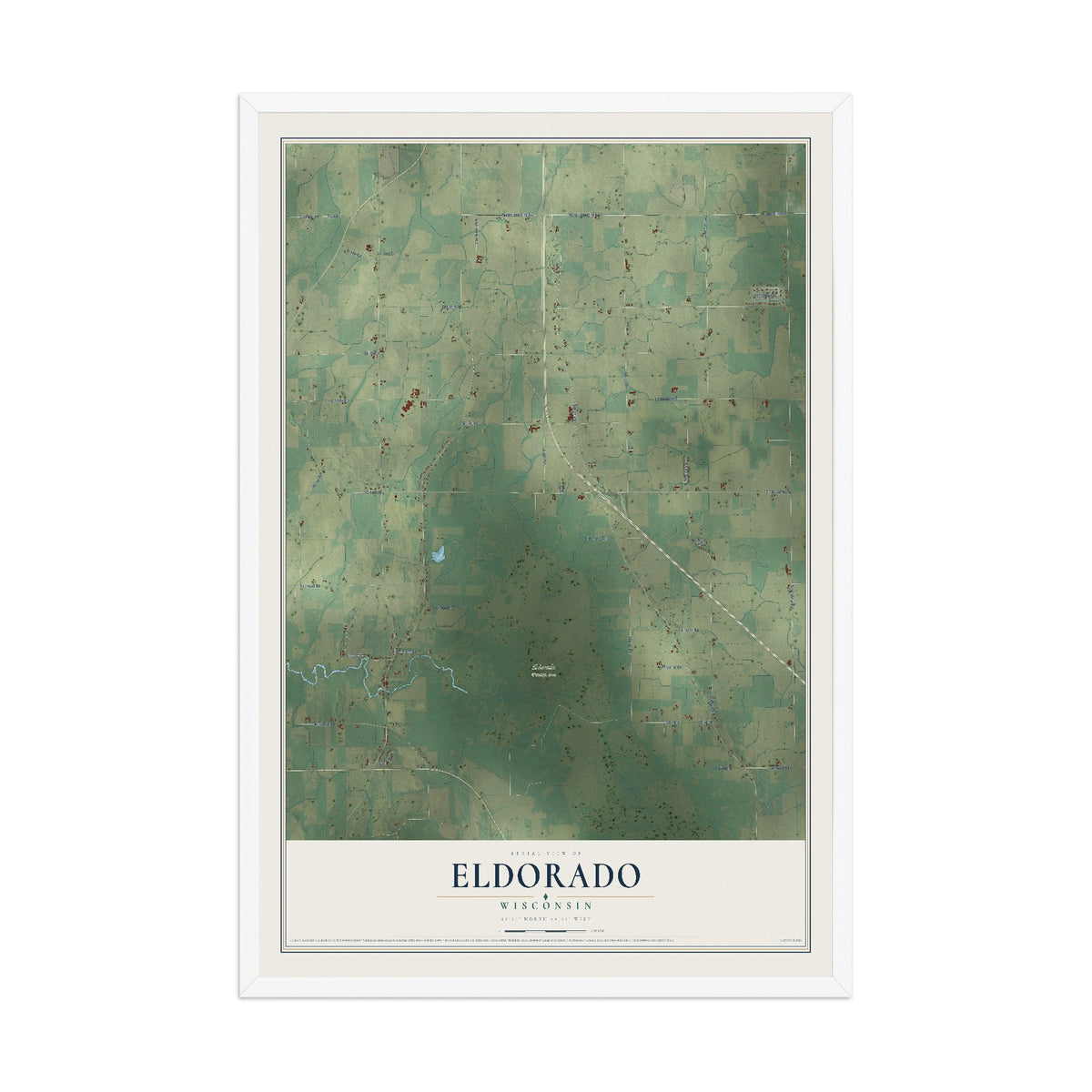 Map of Eldorado, Wisconsin, 12 x 18 inch print in a white wood frame