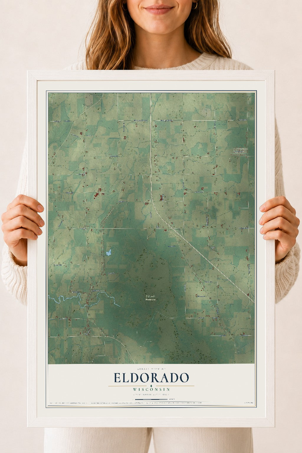 Map of Eldorado, Wisconsin, 18 x 24 inch print in a white wood frame