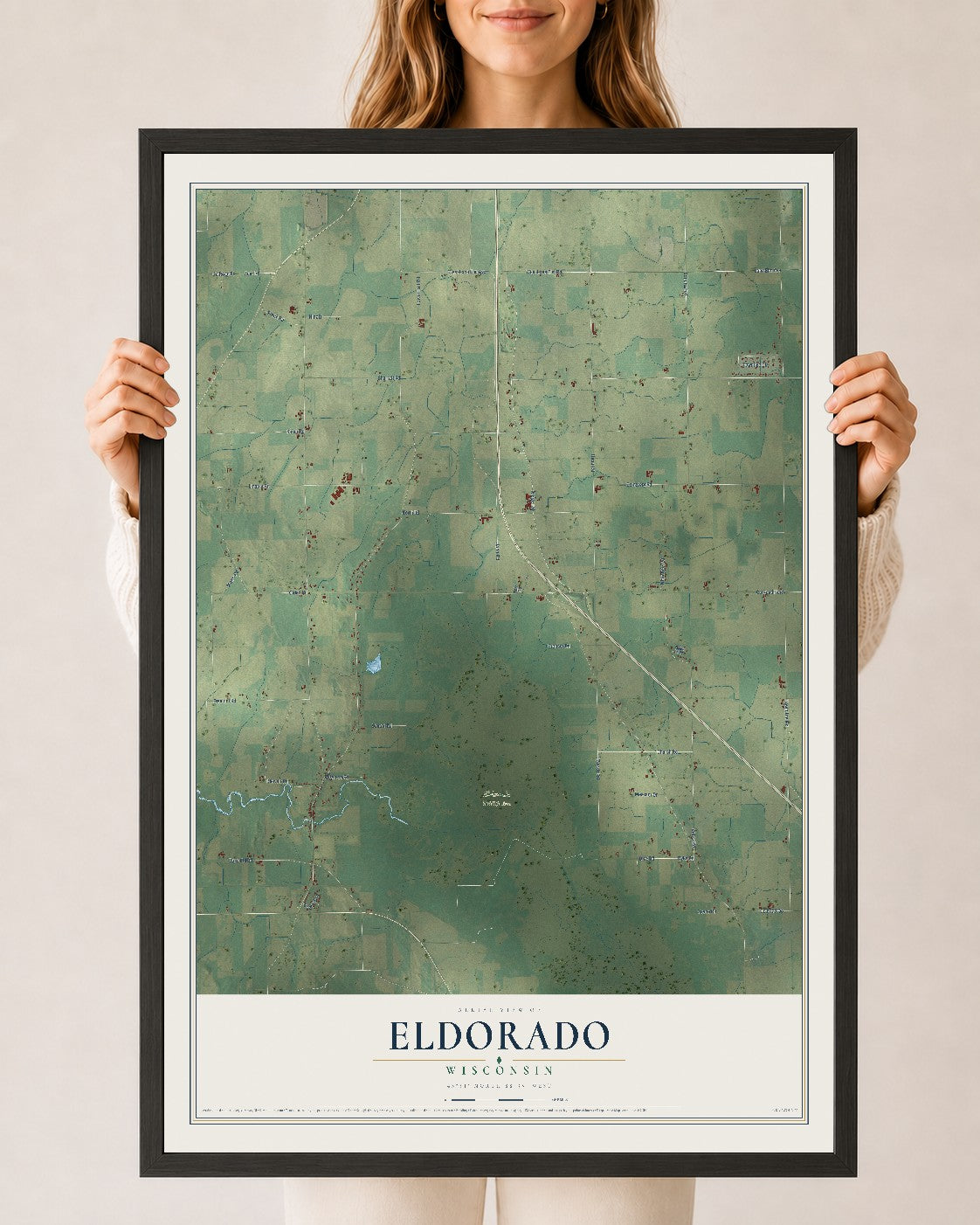 Map of Eldorado, Wisconsin, 24 x 36 inch print in a black wood frame