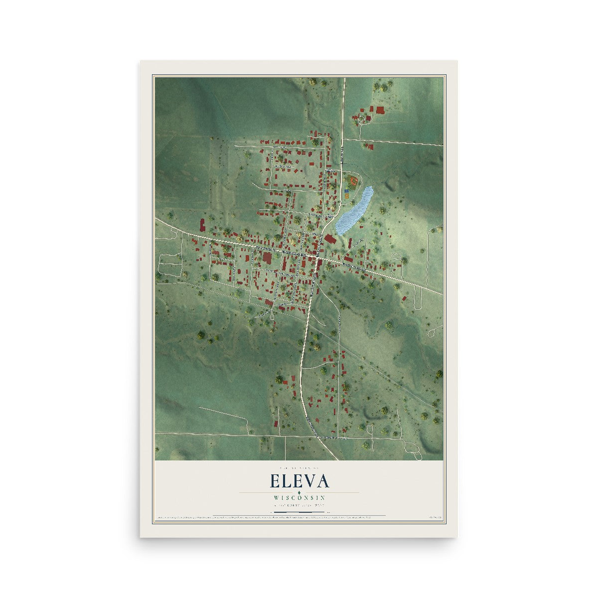 Map of Eleva, Wisconsin, 12 x 18 inch unframed archival matte print