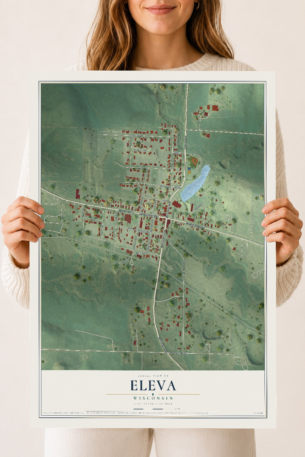 Map of Eleva, Wisconsin, 18 x 24 inch unframed archival matte print