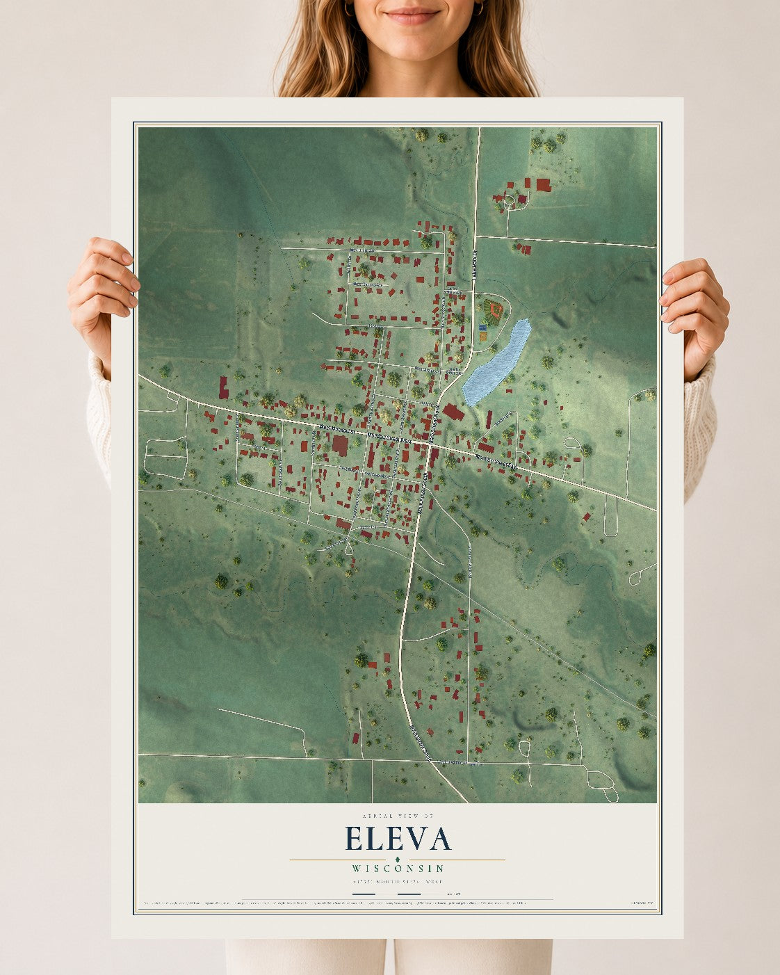 Map of Eleva, Wisconsin, 24 x 36 inch unframed archival matte print