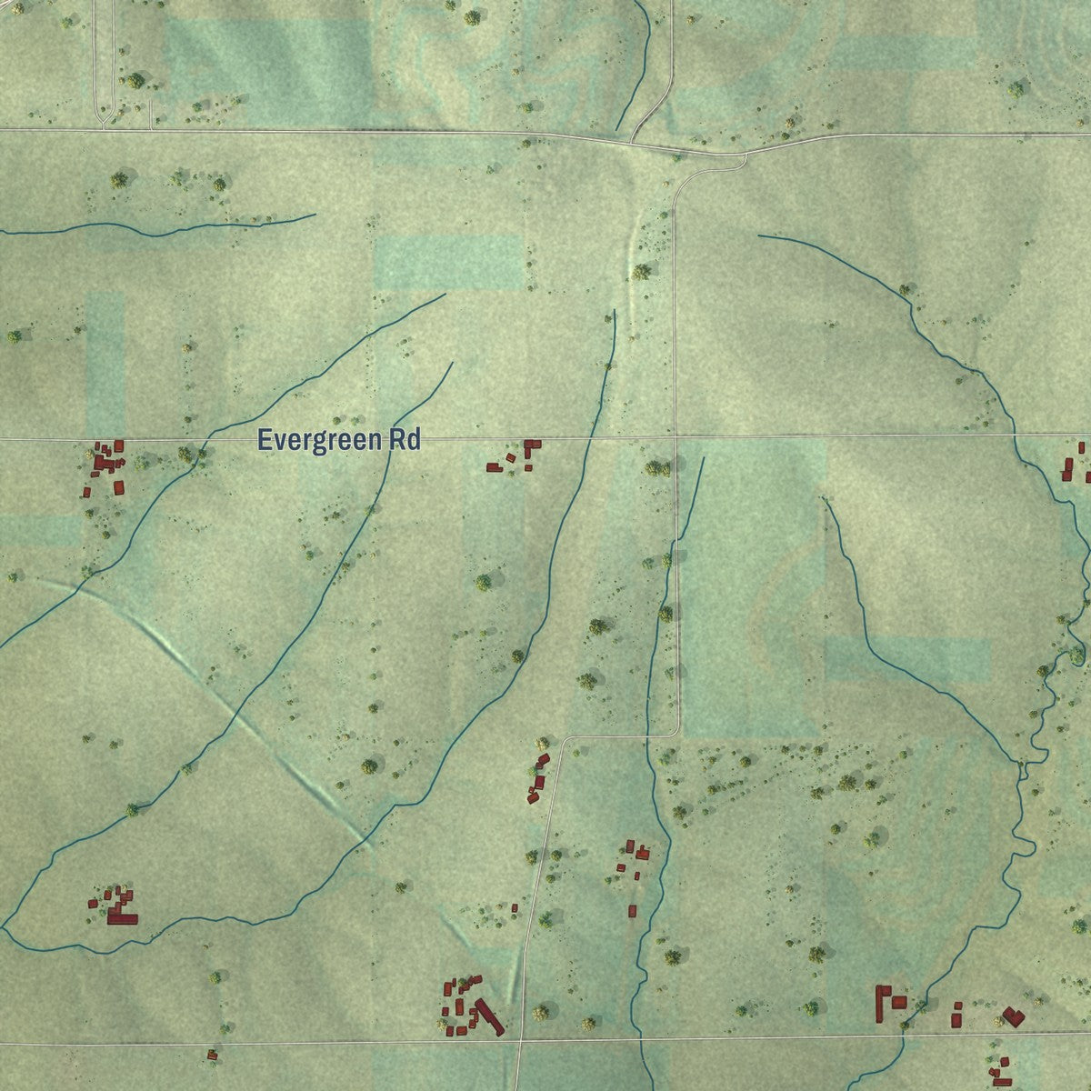 Close-up of the map of Elk Grove, Wisconsin print showing street and building detail