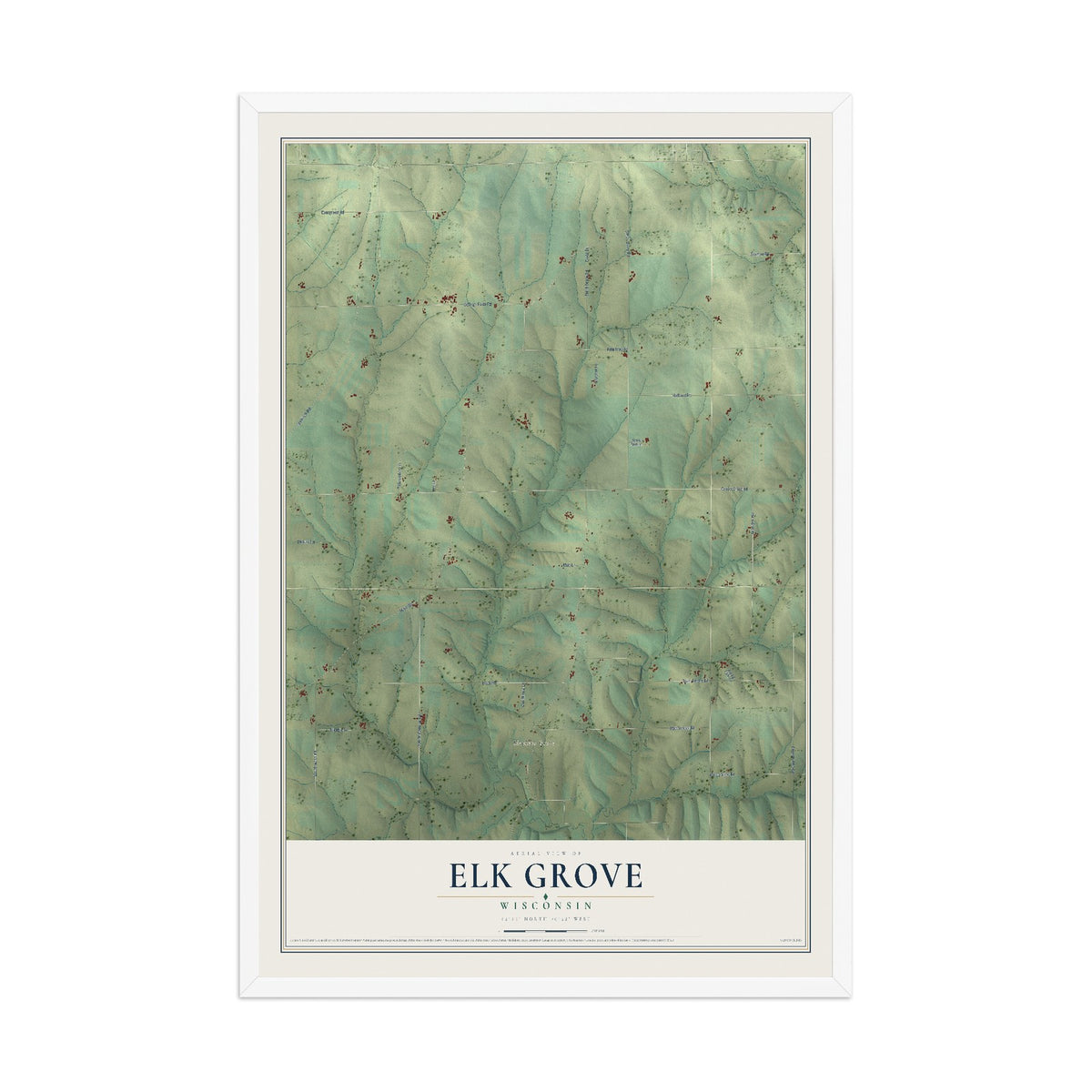 Map of Elk Grove, Wisconsin, 12 x 18 inch print in a white wood frame