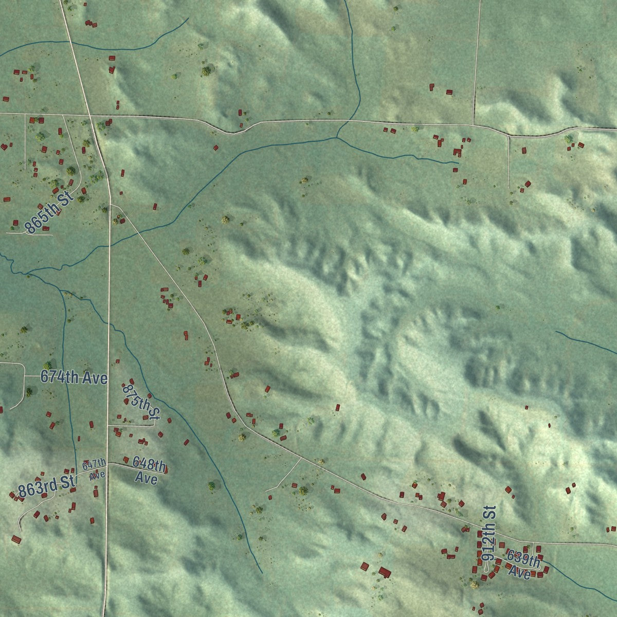 Close-up of the map of the Town of Elk Mound, Wisconsin print showing street and building detail