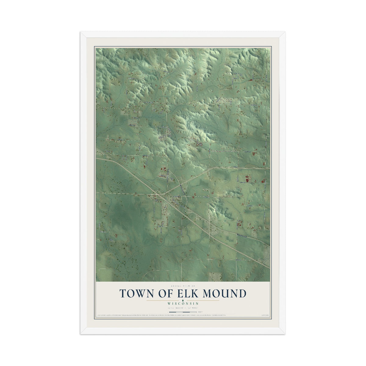 Map of the Town of Elk Mound, Wisconsin, 12 x 18 inch print in a white wood frame