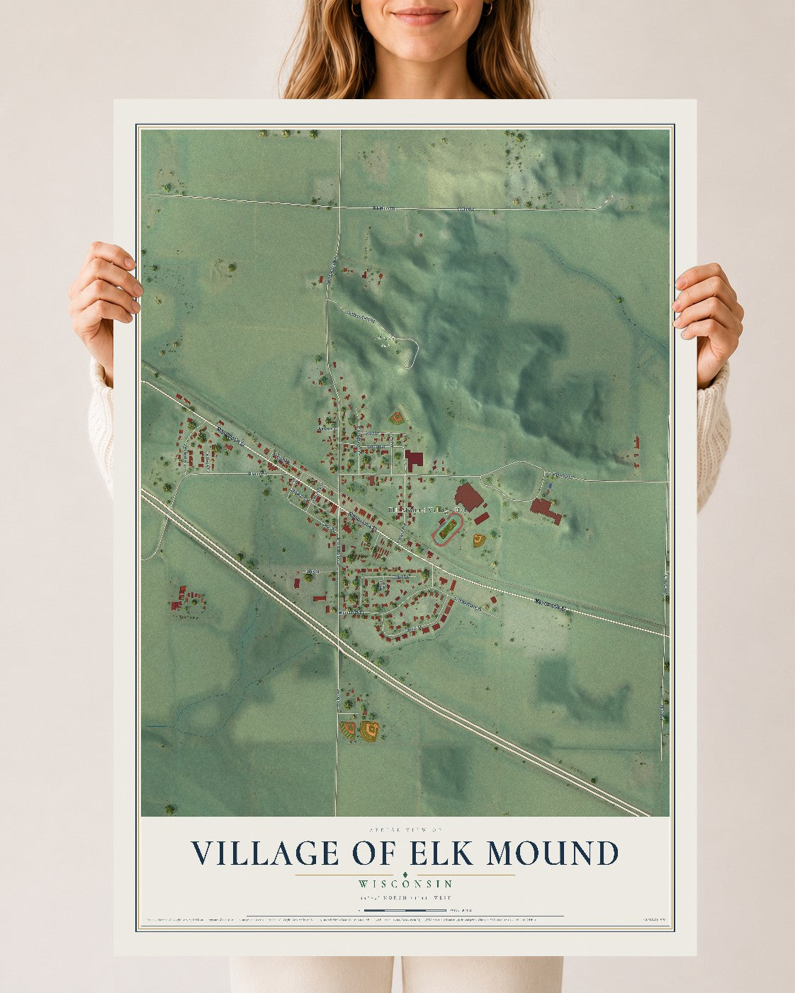 Map of Elk Mound, Wisconsin, 24 x 36 inch unframed archival matte print
