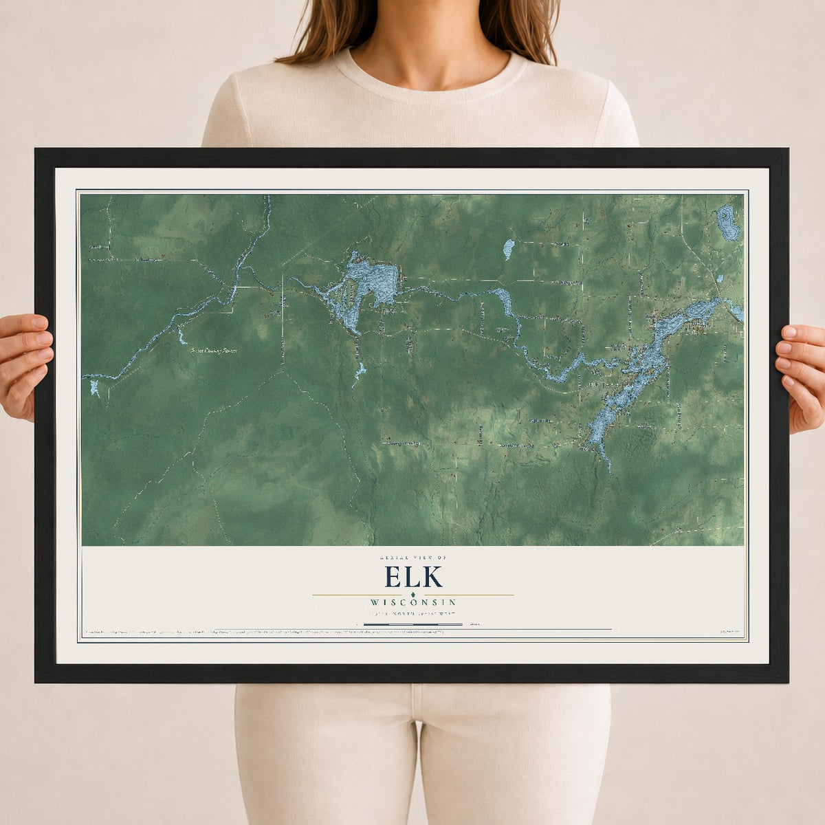 Map of Elk, Wisconsin, 18 x 24 inch print in a black wood frame