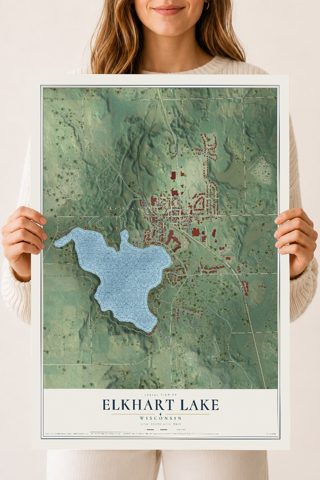 Map of Elkhart Lake, Wisconsin, 18 x 24 inch unframed archival matte print