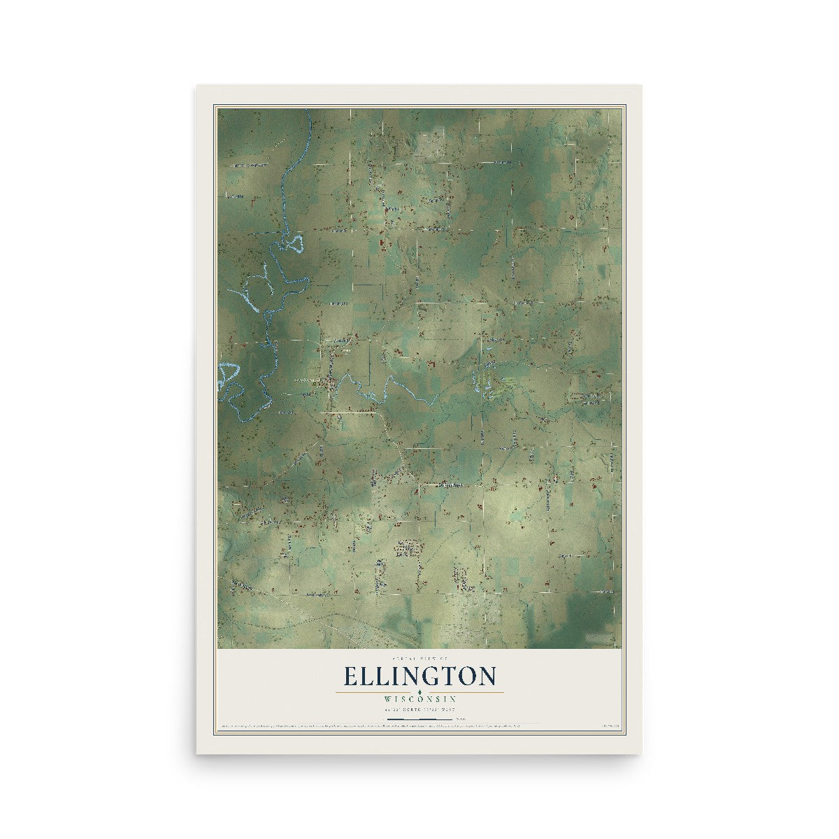 Map of Ellington, Wisconsin, 12 x 18 inch unframed archival matte print