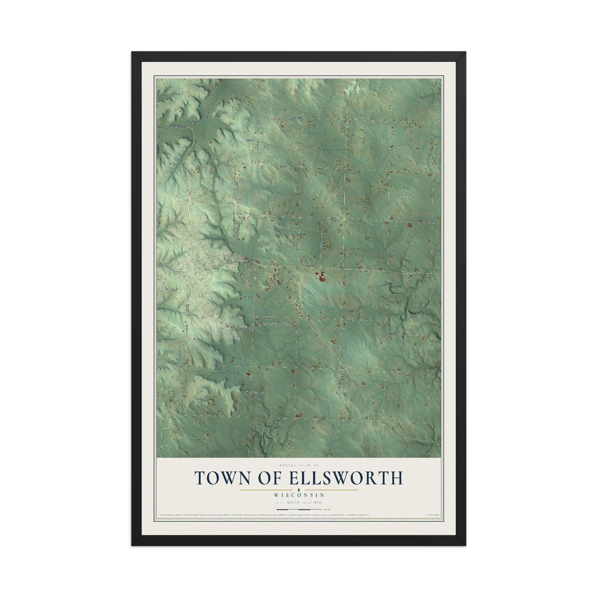Map of the Town of Ellsworth, Wisconsin, 12 x 18 inch print in a black wood frame
