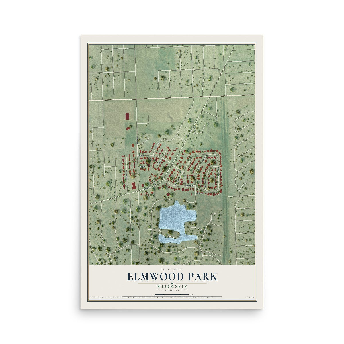 Map of Elmwood Park, Wisconsin, 12 x 18 inch unframed archival matte print
