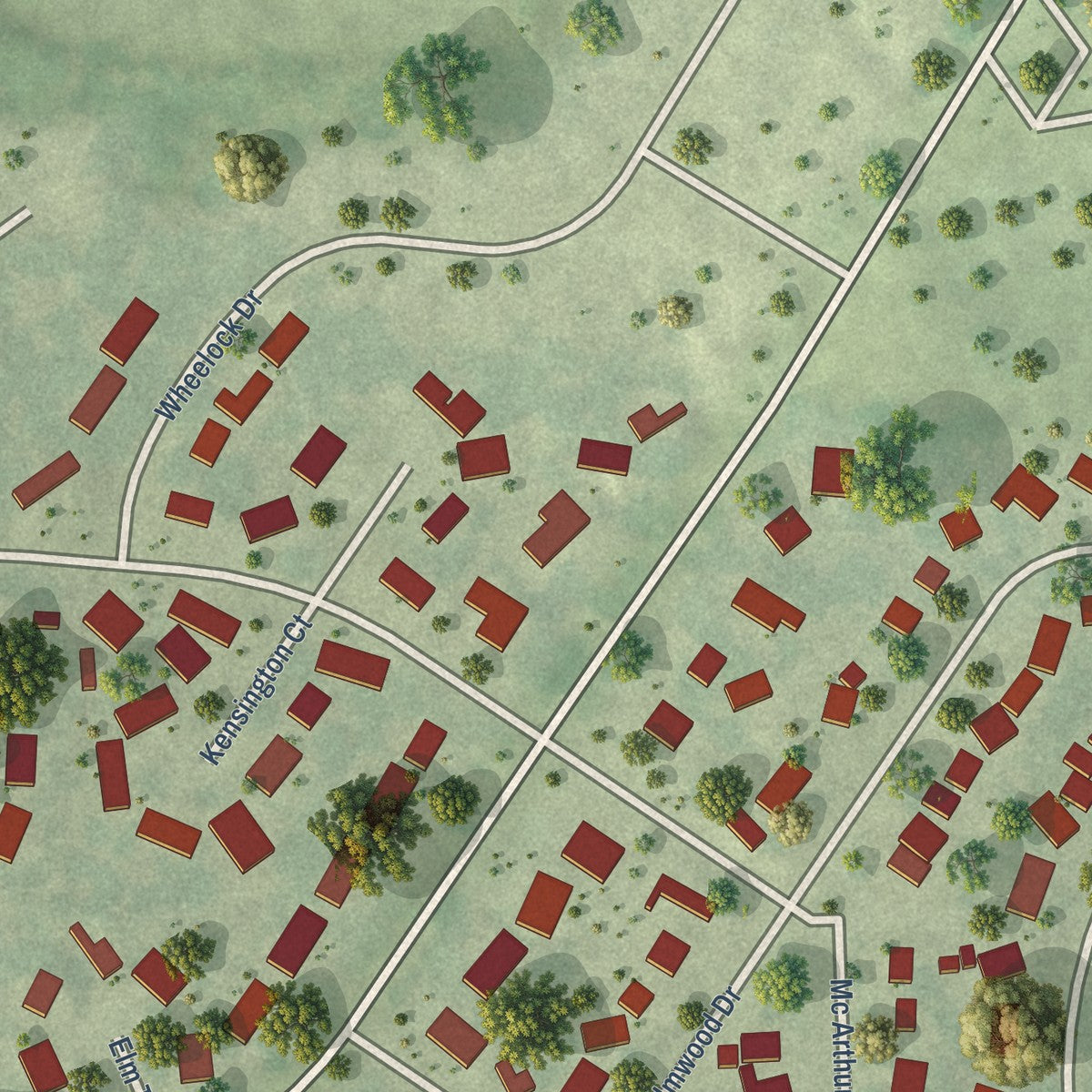 Close-up of the map of Elmwood Park, Wisconsin print showing street and building detail