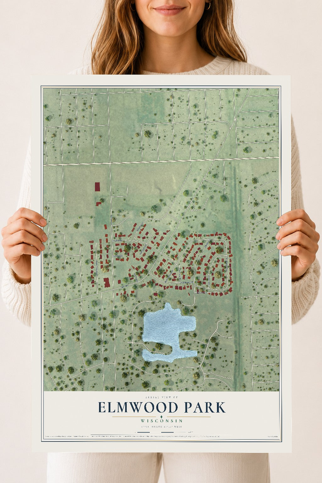 Map of Elmwood Park, Wisconsin, 18 x 24 inch unframed archival matte print