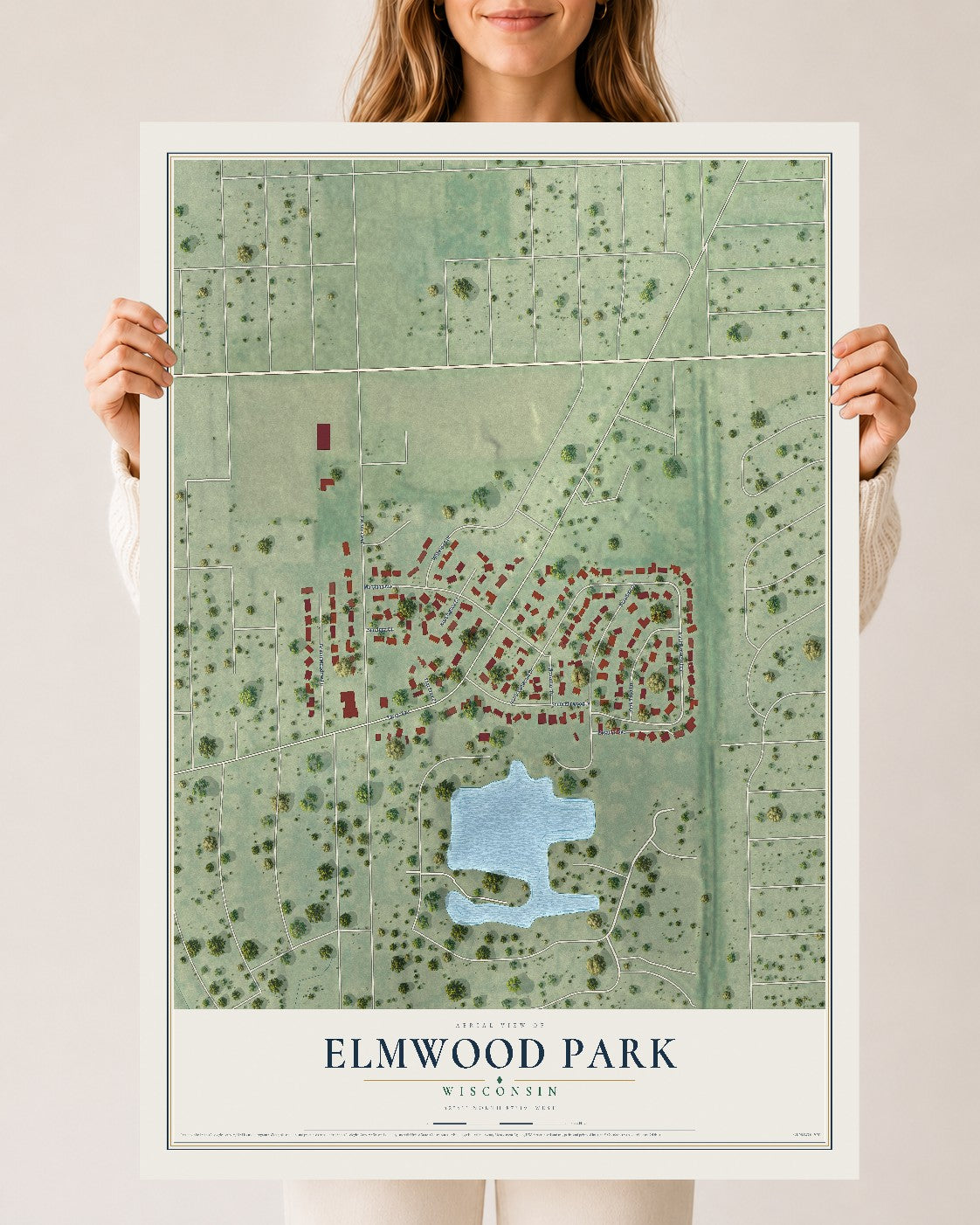 Map of Elmwood Park, Wisconsin, 24 x 36 inch unframed archival matte print