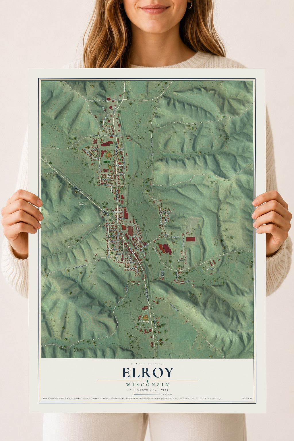 Map of Elroy, Wisconsin, 18 x 24 inch unframed archival matte print