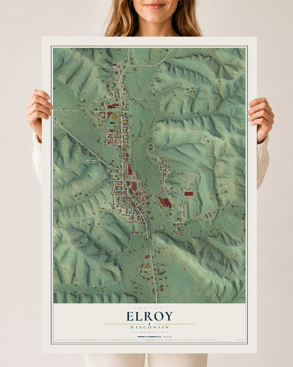 Map of Elroy, Wisconsin, 24 x 36 inch unframed archival matte print