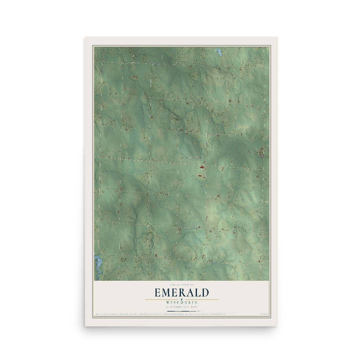 Map of Emerald, Wisconsin, 12 x 18 inch unframed archival matte print