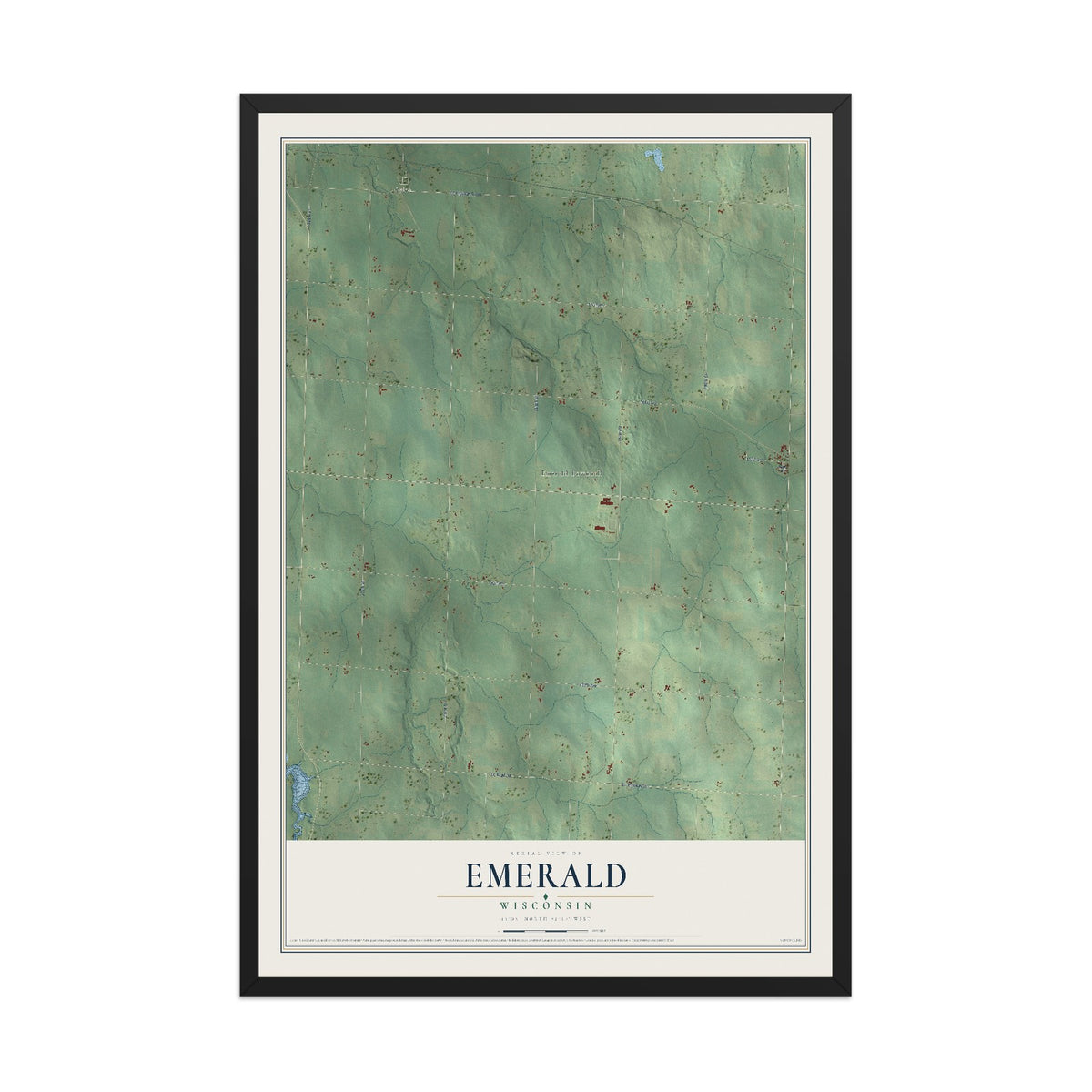 Map of Emerald, Wisconsin, 12 x 18 inch print in a black wood frame