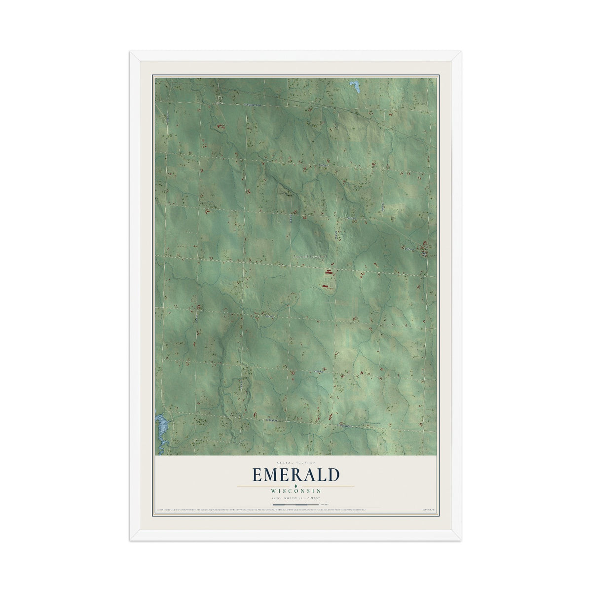 Map of Emerald, Wisconsin, 12 x 18 inch print in a white wood frame
