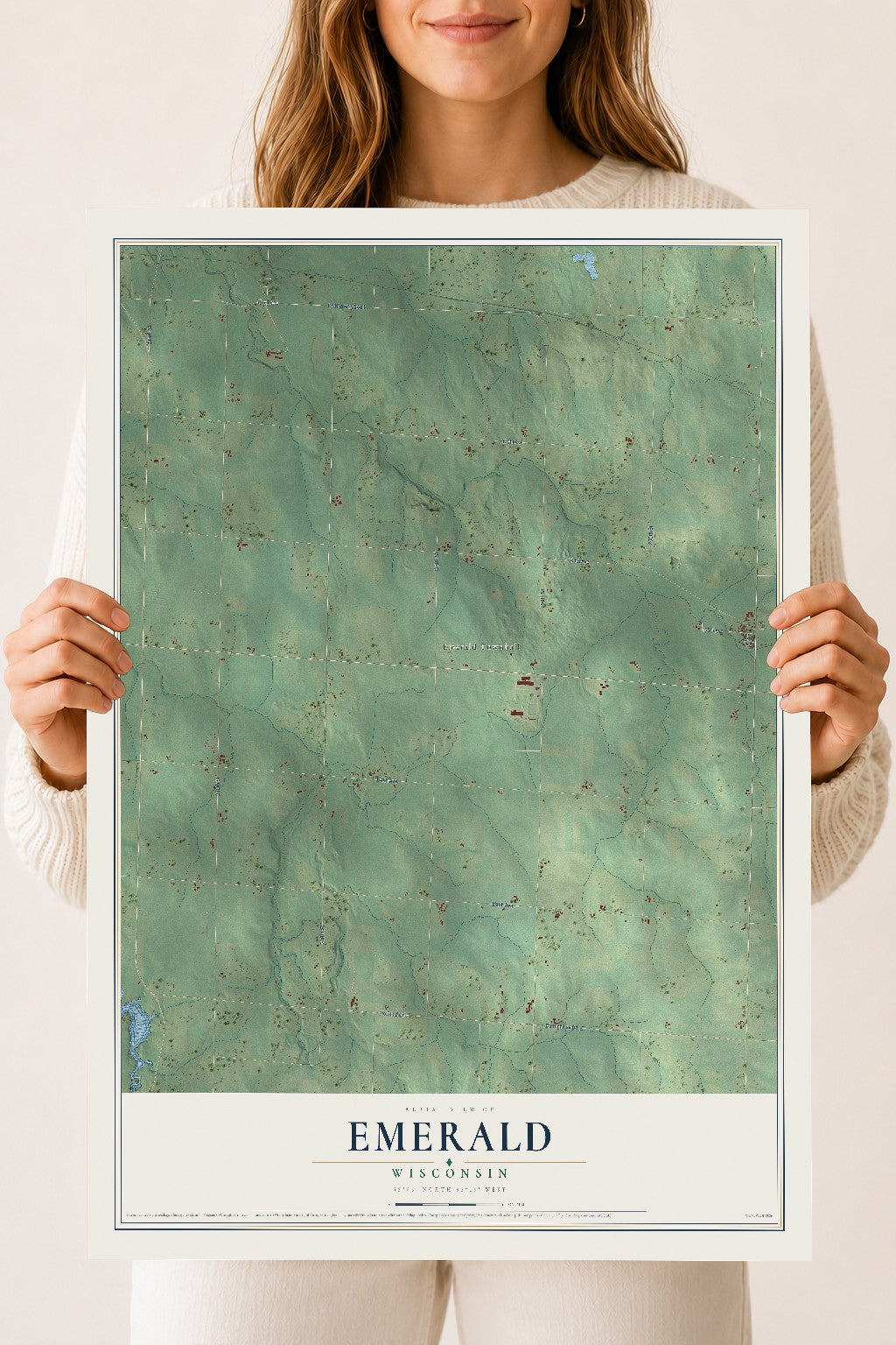 Map of Emerald, Wisconsin, 18 x 24 inch unframed archival matte print